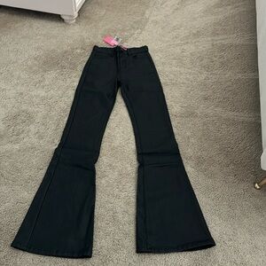 New with tags black faux leather Edikted jeans flares at bottom size small